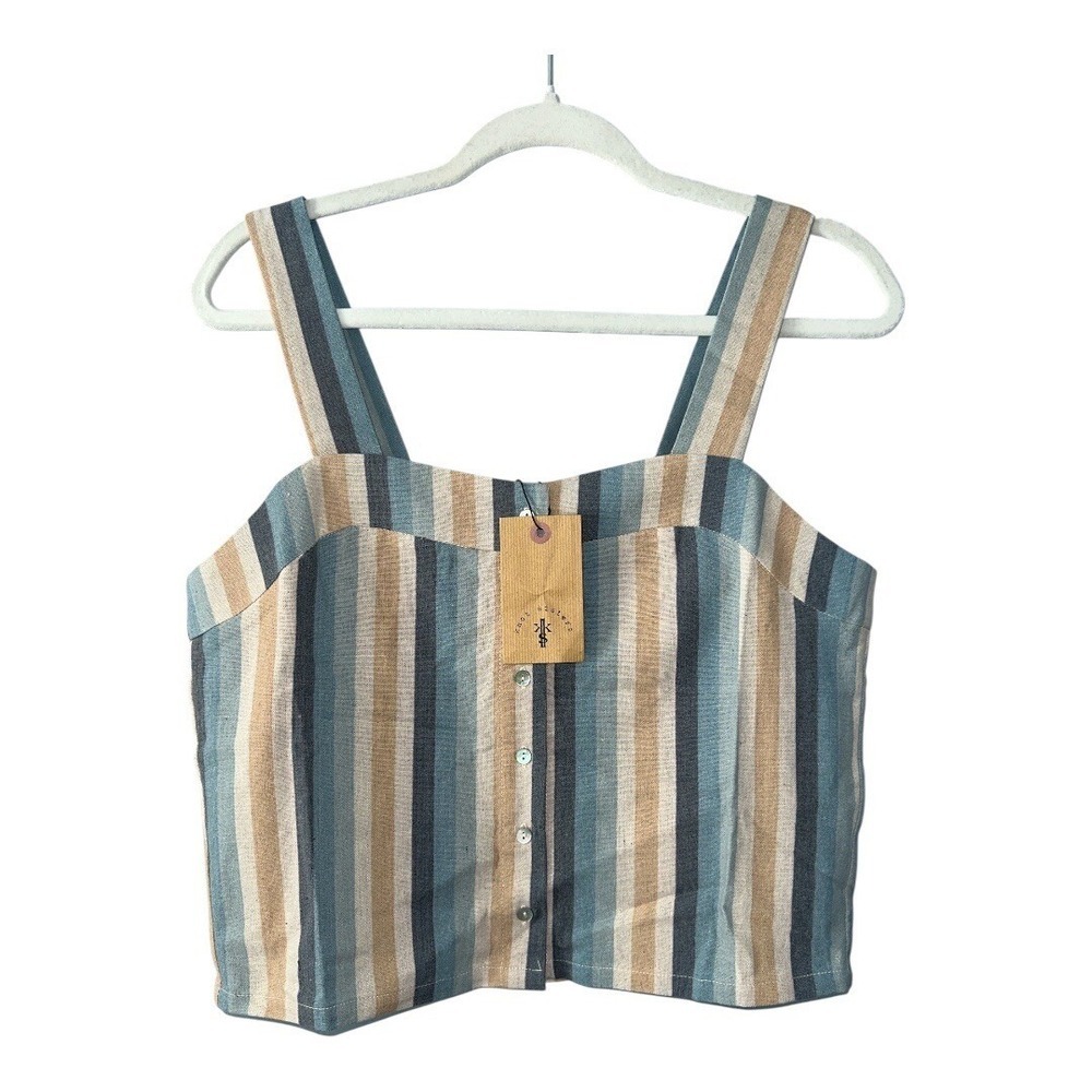 Knot Sisters ANTHROPOLOGIE Striped Linen Blend Tank,‎ Small